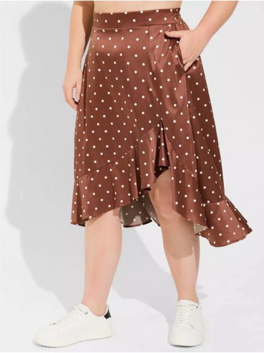 torrid Brown Polka Dot Ruffle Midi Skirt